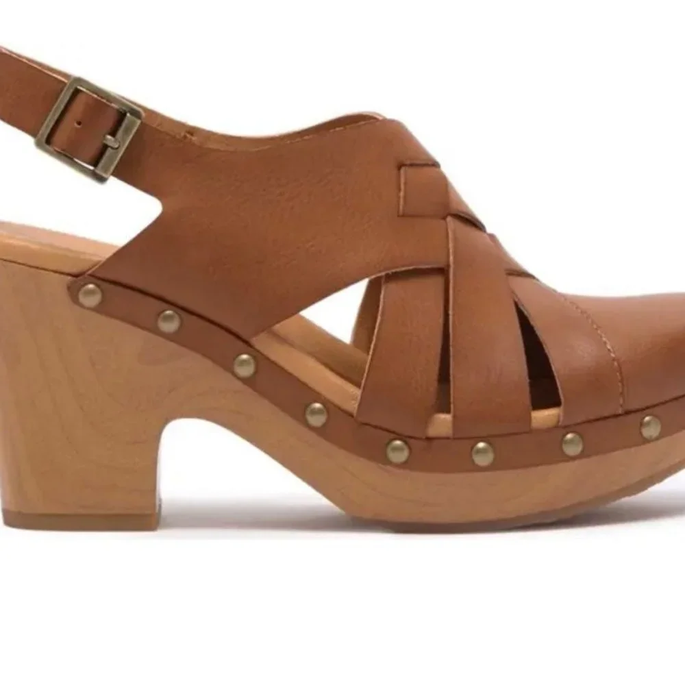 KORKS By Kors ease Wynne Comfort Clogs Shoes Leather Wedge Tan Platform Clogs 7